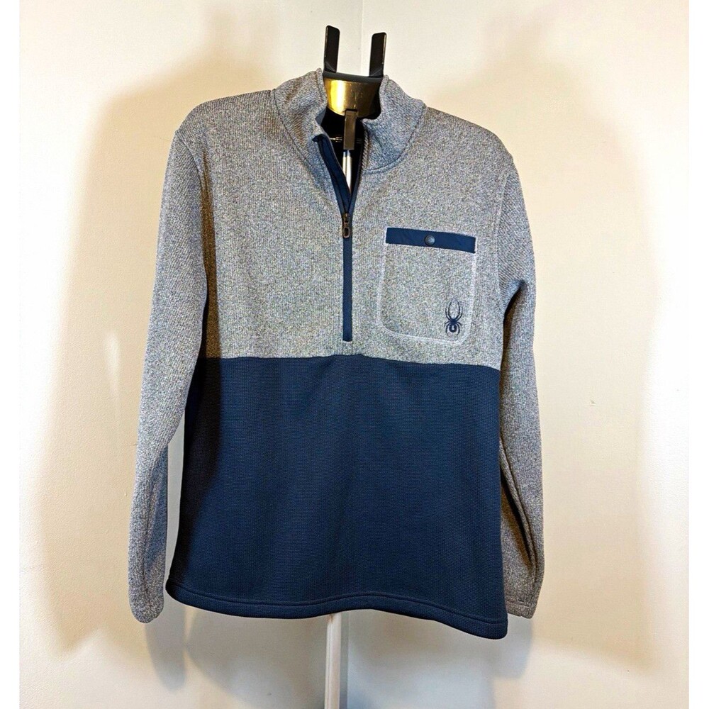 Spyder Men's L Gray Blue Colorblock 1/4 Zip Thick Fleece Pullover Sweatshirt